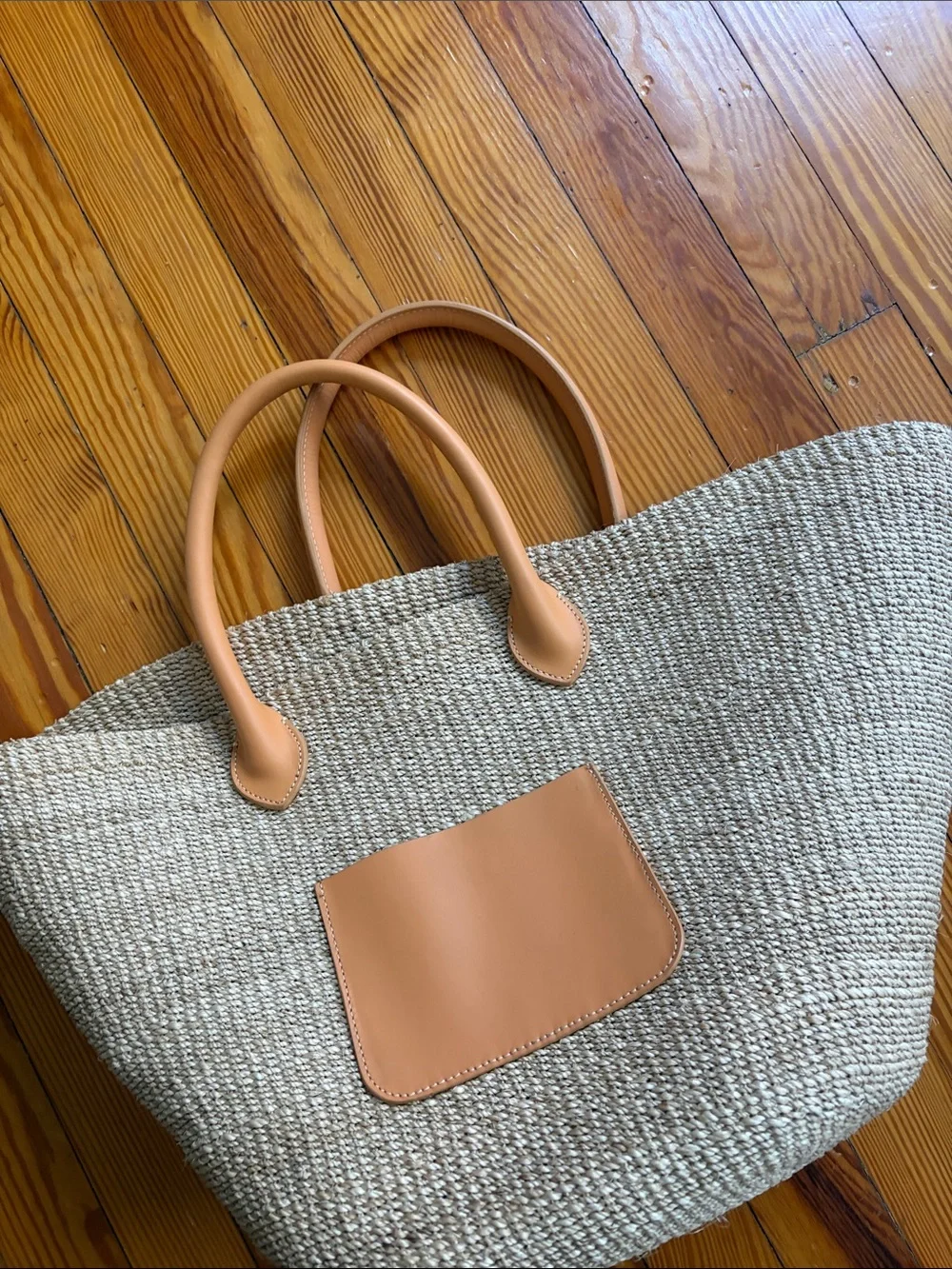 Mark & Graham Beige Woven Tote with Tan Leather Trim